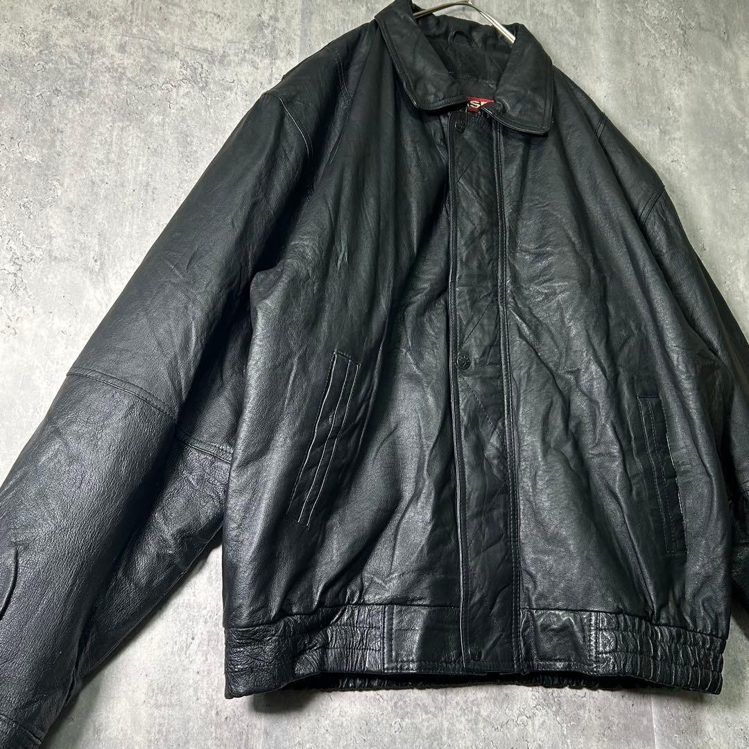 Genuine Leather Simple Jacket Dark Silhouette Bla… - image 4