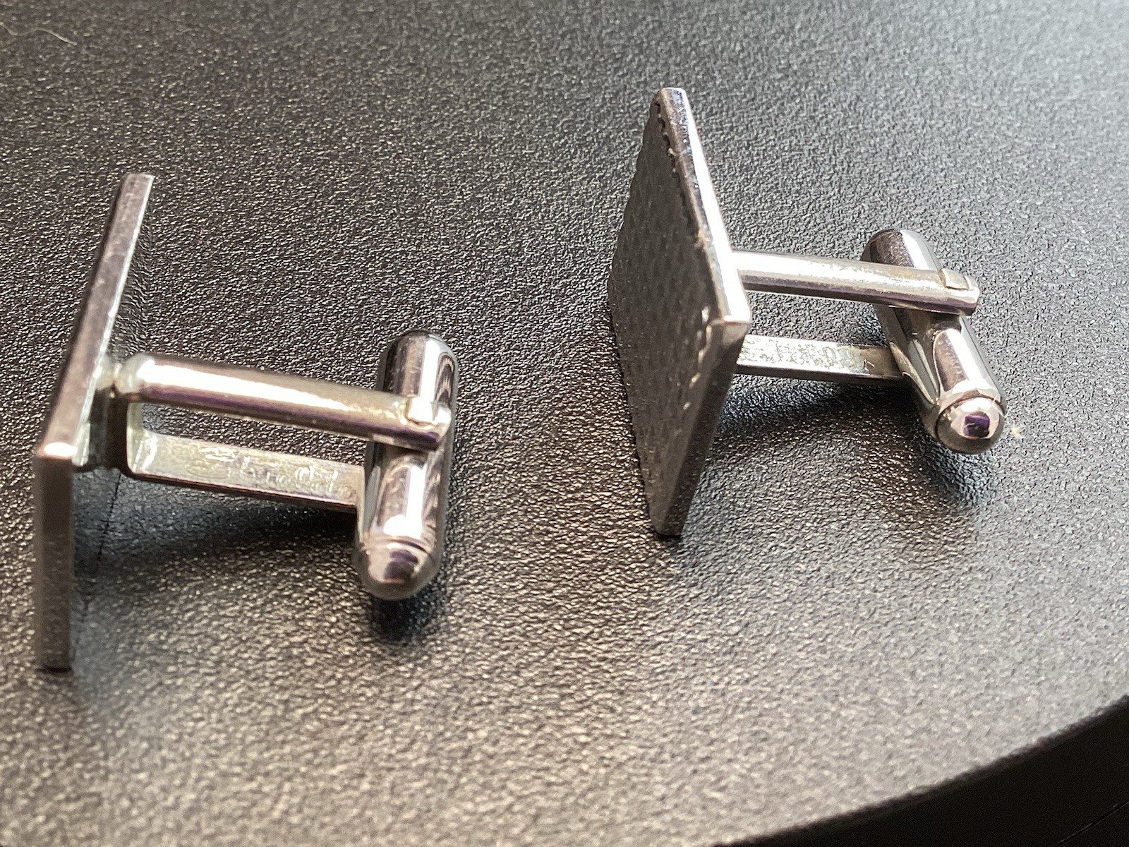 Rectangular Shields Cufflinks Silver Tone Etched … - image 7