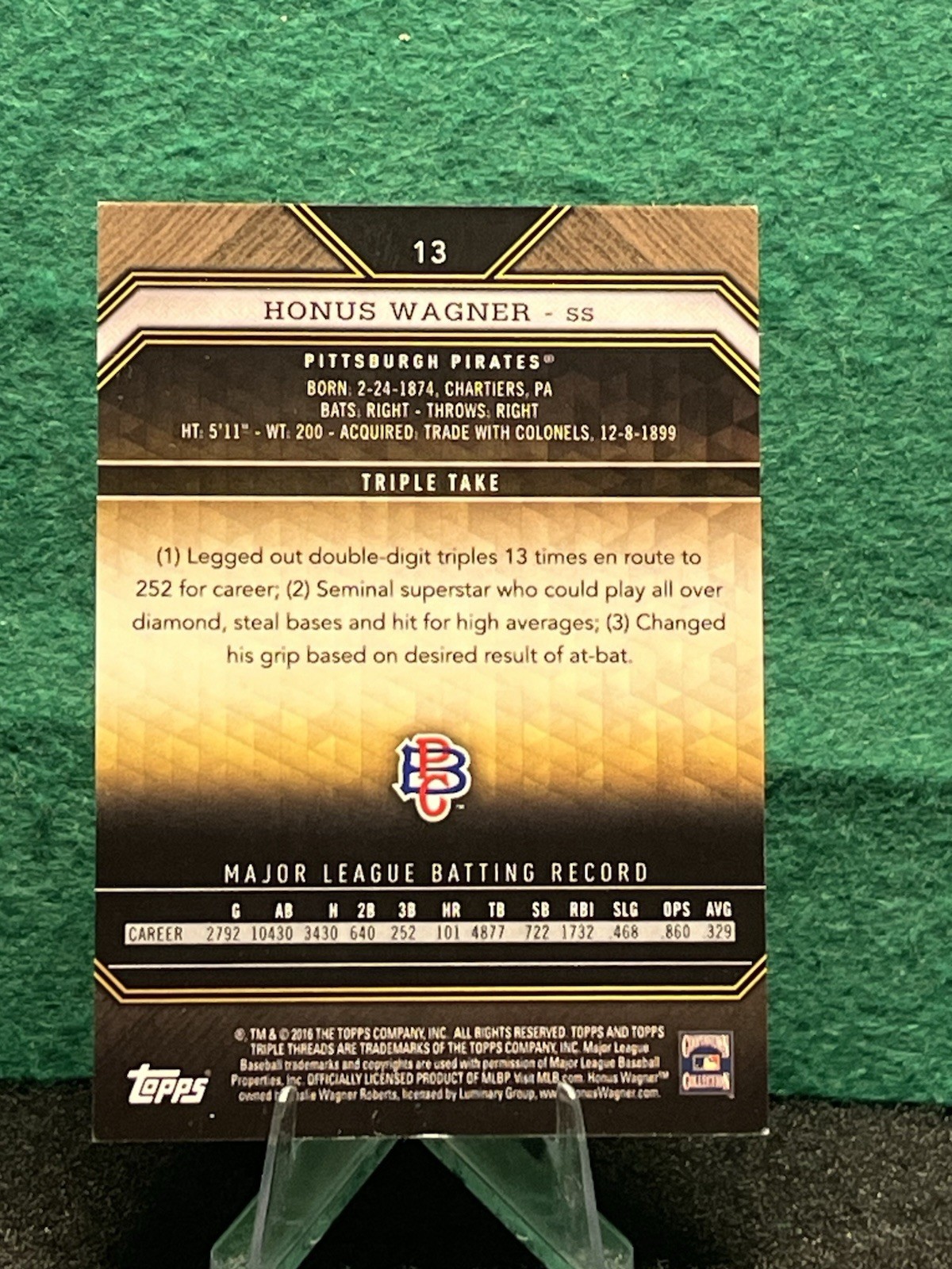 Honus Wagner 2016 Topps Triple Threads #13 Emerald /250 view 2