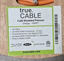 NEW TRUE CABLE Cat6 Plenum Ethernet Cable｜Shielded 6ESCMPORG_1Krl 1,000FT
