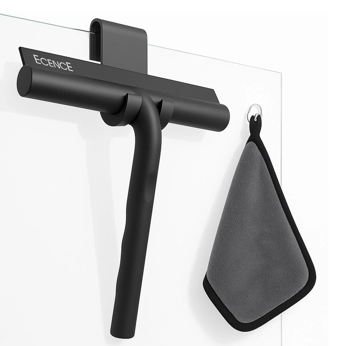 Tergivetro per Doccia con Supporto a Parete, Tergivetro per Finestra da 25 cm per Bagno con Lama in Silicone, Tergivetro per Pulizia Professionale per Specchio in Vetro del Finestrino dell'Auto, Nero