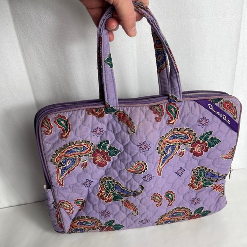 Organizador de maquillaje de viaje cosmético cachemir púrpura bolso Oscar De La Renta vintage - Imagen 11 de 11
