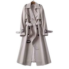 Damen Zweireihig Lang Trenchcoat Windfest Klassisch Revers mit Gürtel Mantel