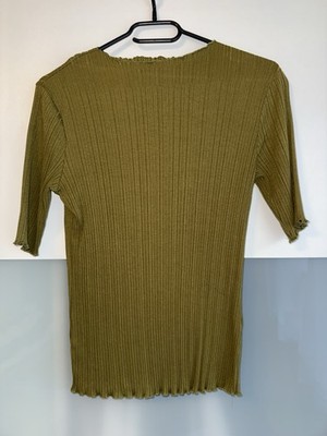 C&A Damen T-Shirt Top Dunkelgrün Olivgrün Gr. M/38 gerippt Basic Shirt Sommer