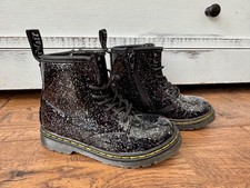 New Dr. Martens Junior 1460 Cosmic Glitter Lace Up Boots Black Kids Size 9