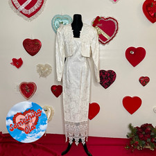 NWT JESSICA MCCLINTOCK WHITE JACQUARD WEDDING DRESS AND JACKET SZ 11/12 AS IS