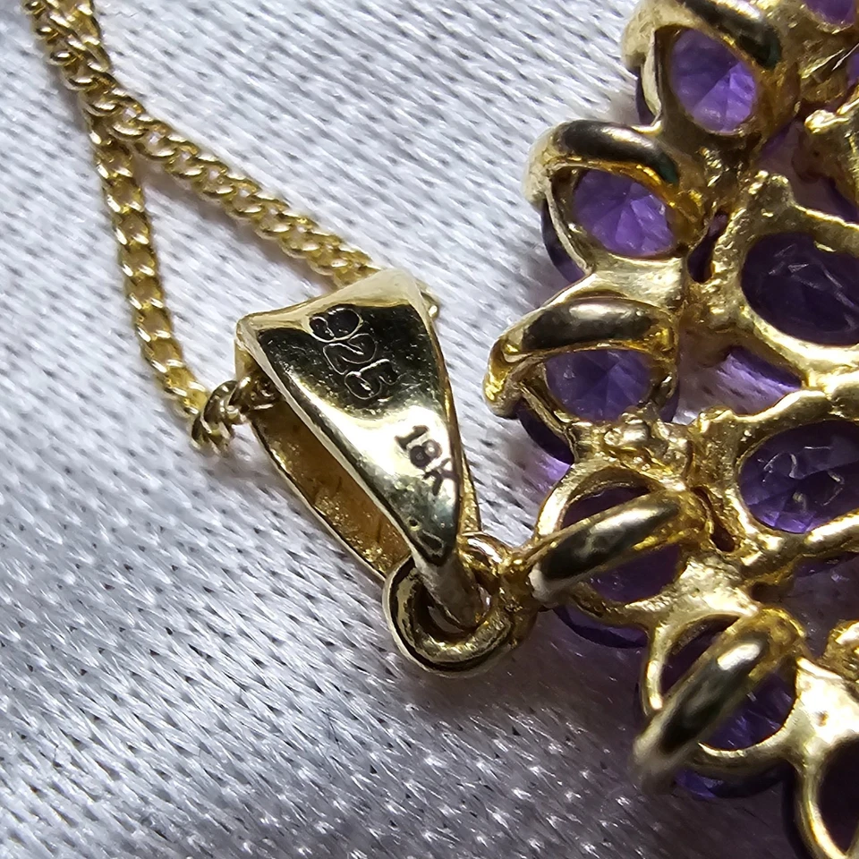 Colar pingente aglomerado de ametista natural ouro 4,50 quilates 925 prata esterlina 18" - Imagem 4 de 4