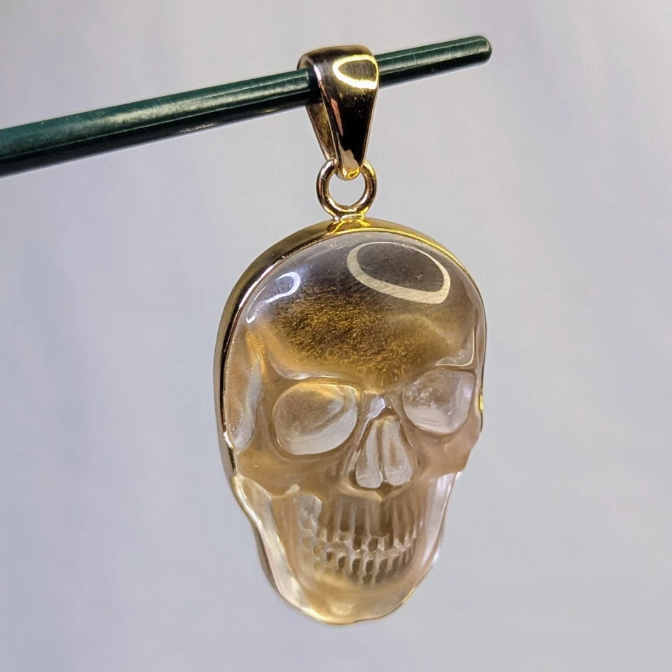 Colgante Calavera Cuarzo Tallado Grande Charles Albert Alquimia Bisel Dorado Ajuste Foto 3 de 4