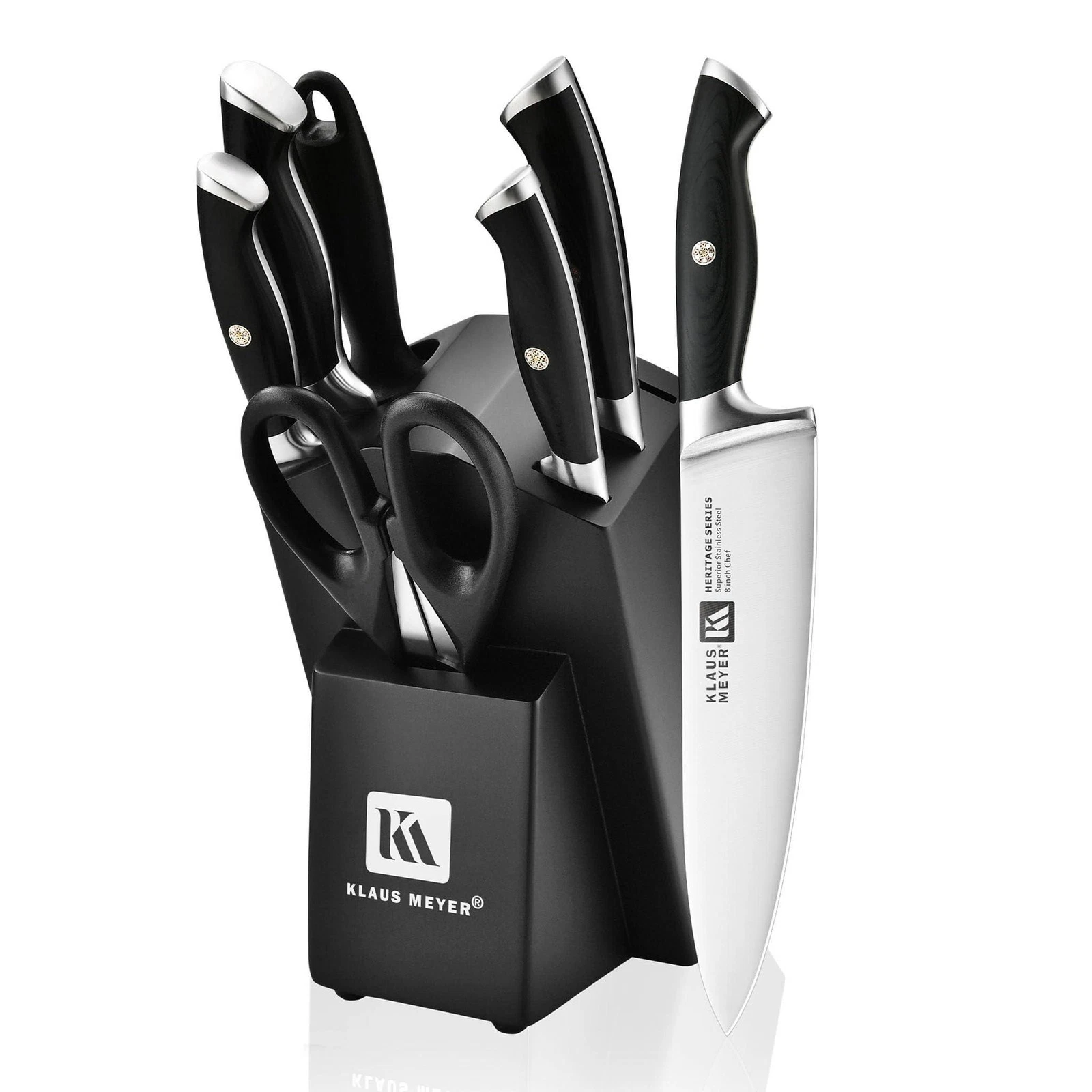 Klaus Meyer 8-Piece Kitchen Knife Set, German High Carbon Steel Pakka Wood Handl
