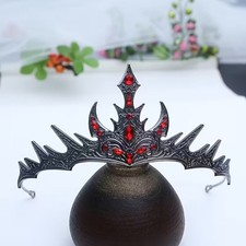 Red Gothic Crown Tiara Dark Queen Headpiece Fantasy Cosplay Rhinestone Crown