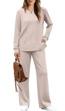 Women's 2 Piece Lounge Sets Sweatshirt Casual Travel Outfits X-Large B Khaki