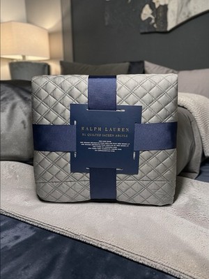 Ralph Lauren RL Quilted Sateen Argyle Gray King Sham Pillow Cover Case MSRP $185