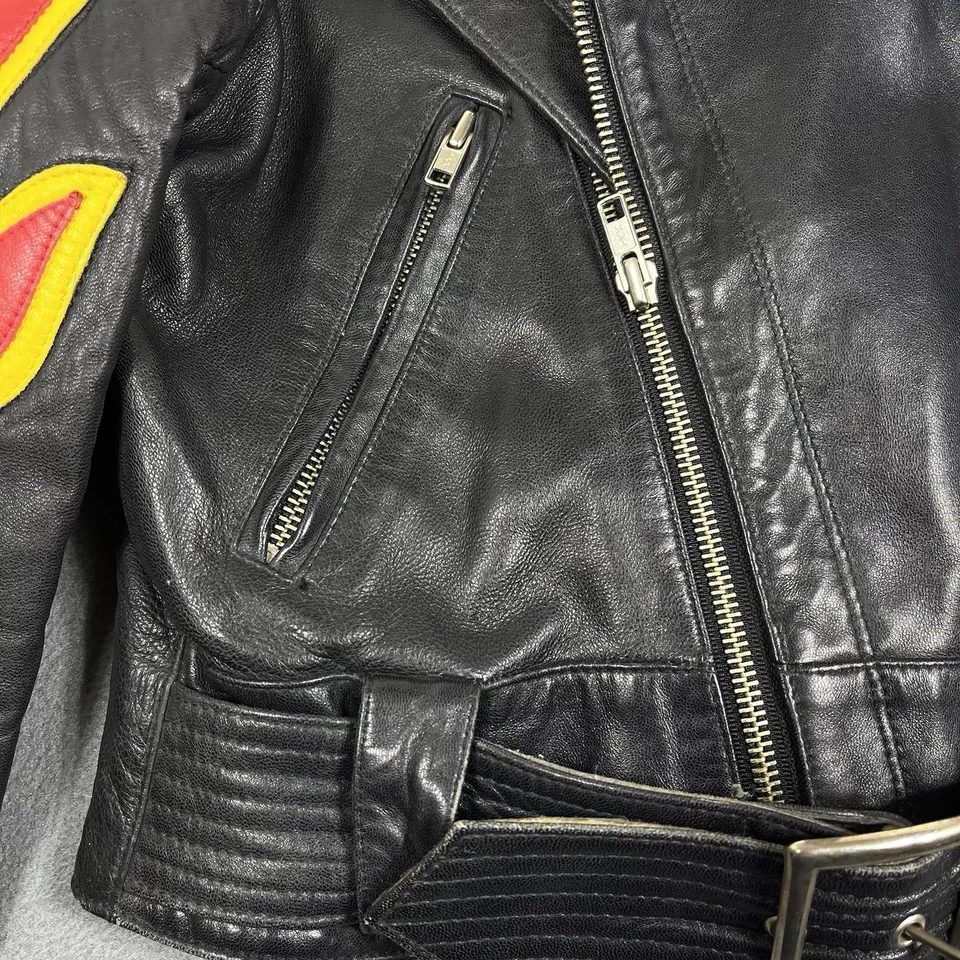 Chaqueta de cuero de colección Michael Hoban para mujer 3/4 llamas motocicleta motociclista recortada años 90 Foto 4 de 4