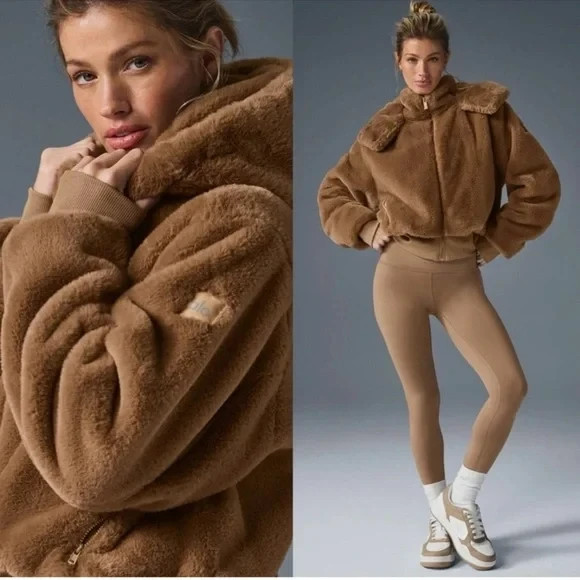 Alo Yoga Faux Fur Foxy Jacket Toasted Almond In Sz. X-Small | eBay