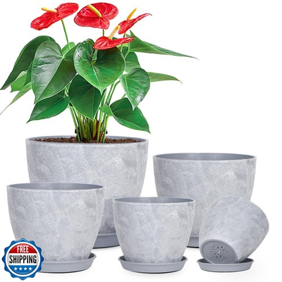 #ad 5 Pcs Plant pots 7.5 6.5 5.7 4.9 4.1 inch Pots for Plants Flower Pot Indoor $20.00