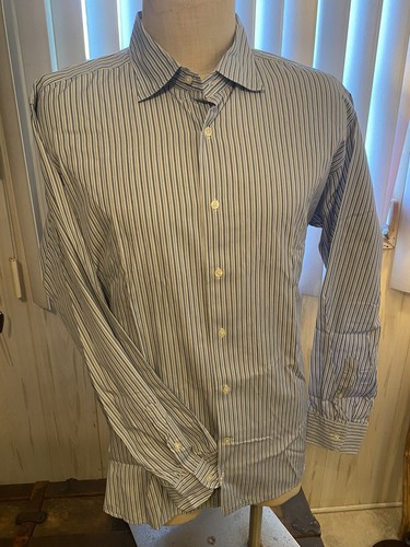 MASTAI FERRETTI Mens LS Button Down Shirt XXL 2XL Blue Gray Stripe - Picture 3 of 4