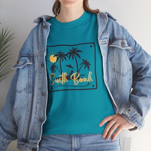 Miami Beach South Beach Unisex Heavy Cotton Tee T-Shirt 'Fun Sun' - Picture 72 of 118