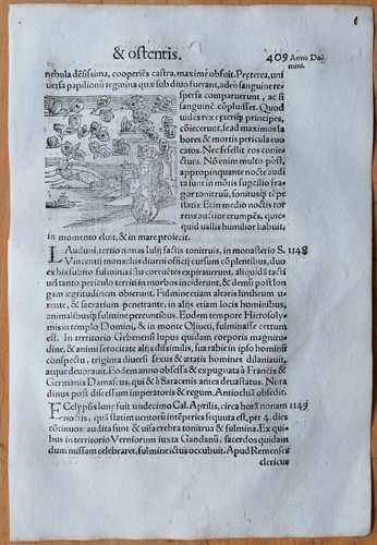 Wolfhart Chronicon Originalblatt Mondfinsternis Insektenplage (410) 1557 - Bild 2 von 2