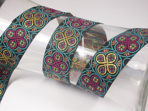 Cinta Jacquard 1 3/8" (35mm) Anillos Radiantes Elección de 8 Colores Por Yarda - Imagen 10 de 18