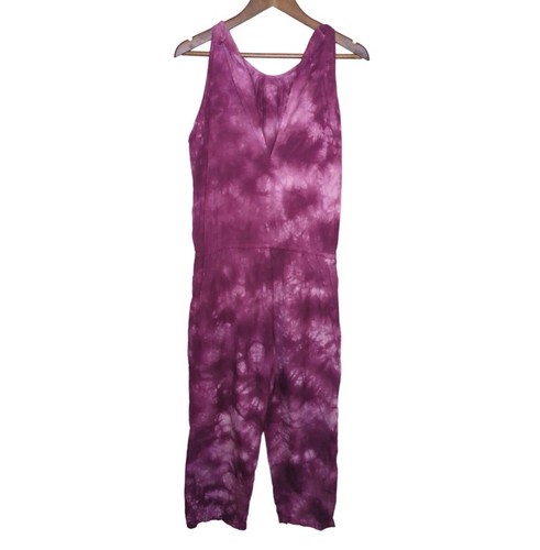 Anthropologie Cloth & Stone Womens Tie Dye Jumpsuit Sz M Maroon Pleated Neckline - Bild 4 von 7