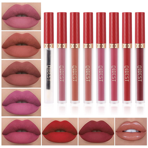 8pcs Matte Liquid Lipstick with Lip Plumper Makeup Set Velvety Long Lasting High