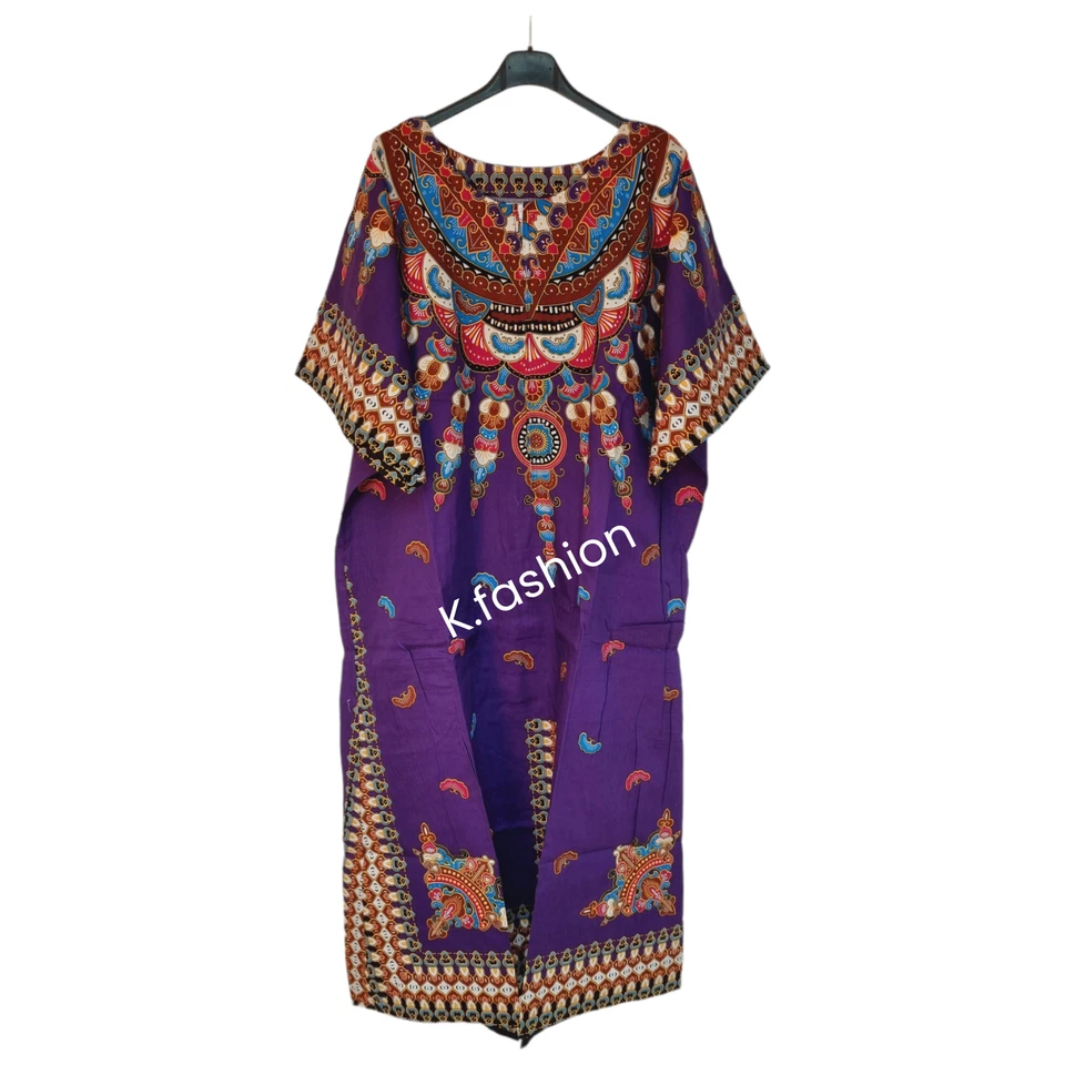 New Womens 100% COTTON Long Kaftan Dress Summer Dashiki African Print One Size  - Image 2 of 4