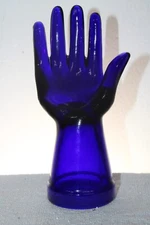 BLUE GLASS HAND JEWELRY RING DISPLAY NEW DEPRESSION GLASS ANTIQUE STYLE 8''
