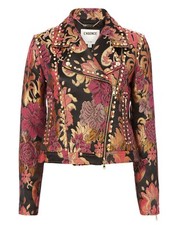 L’agence Shoshanna Studded Brocade Biker Jacket Metallic Zip Size Small