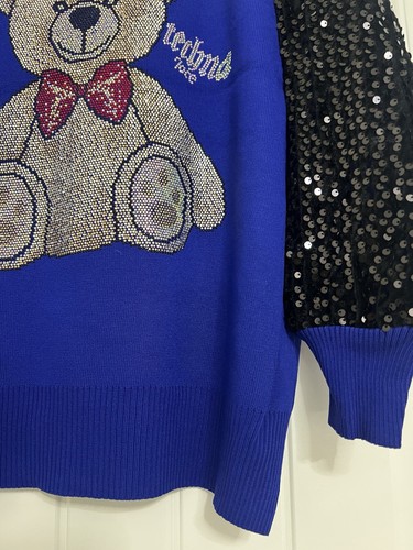 Maglione zip orsacchiotto paillettes strass nero blu taglia unica M/L pullover bling - Foto 24 di 24