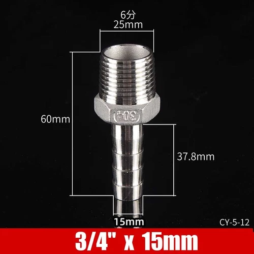 Stainless Male Thread Pipe Fitting x Barb Hose Tail Connector BSP 1/8" to 4" - Bild 41 von 86