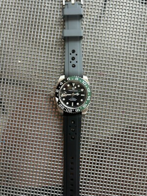 20mm GRAY/BLACK Vulcanized Caoutchouc rubber Racing Strap Rolex GMT Sprite