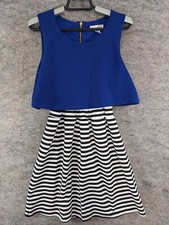 Speechless Dress Women Extra Small Blue Black Stretch Knit Bodice Overlay Zip