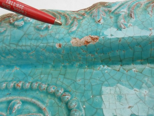 Antique Red Clay Glazed Turquoise Rectangular Tray T3 - Picture 5 of 12