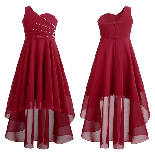 UK Kids Girls Dresses Chiffon One Shoulder Party Dress Prom Evening Ball Gown - Picture 5 of 56