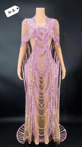 Womens Sexy See Through Silver Sequined Long Dress Evening Prom Gown Stage Wear - Picture 30 of 32