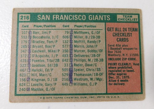 1975 TOPPS BASEBALL YOU PICK YOUR CARD, COMPLETE YOUR SET #'S 7-315 (item E8) - Picture 317 of 488