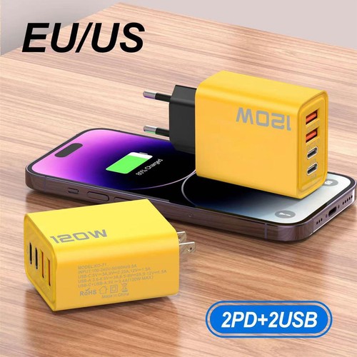 120W 4 Ports Double PD QC3.0 Wall Charging Fast Phone iPad Charger Power Adapter - Photo 5 sur 14