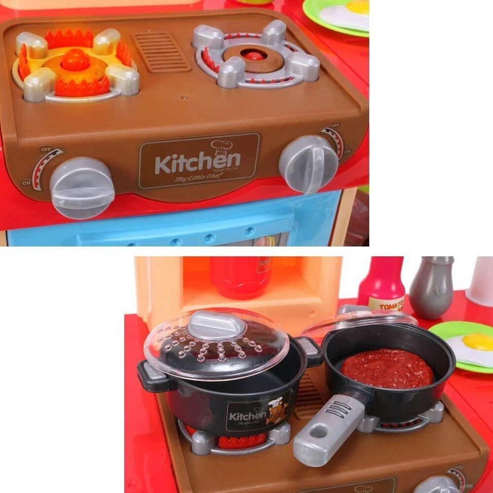 Cucina Giocattolo Bambini Fornello Luci Suoni 30 Accessori Gioco 52x26x72cm - Immagine 4 di 4