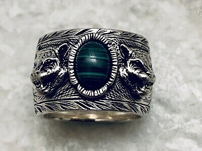 GUCCI Garden Tiger Head Ring 925 Sterling Silver Green Stone GUCCI Garden Tiger Head Ring 925 Sterling Silver Green Stone