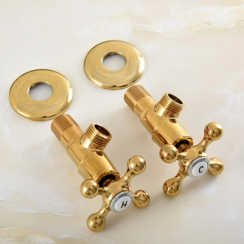 Coppia Valvola Arresto Angolare Maschio Bagno 1/2" Maschio x 1/2" Ottone Colore Oro Zav020 - Foto 1 di 6