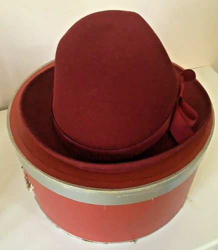 Burgundy Red Hat Geo W. Bollman & Co Doeskin Felt 100% Wool & Wanamaker Box - Picture 5 of 12