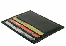 2 Black Leather Men's Thin Wallet Front Pocket Flat 6 Card Billfold Holder