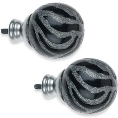 2 Cambria Classic My Room Girls Glitter Zebra Finials Black/ Silver for 5/8'' rod