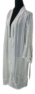 Fairy 3X Ivory Cardigan Jacket Lace Kimono Tie Tassel Duster Topper Coverup