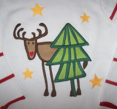 NEW Company Store White/Red XMAS Tree Sweater REINDEER Boy/Girl S 6 SOFT COTTON - Picture 2 of 3