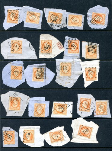 FRANCE 1850's/60s. 40 NAPOLEON 40c ORANGE USED ON PIECES. GOOD VARIED POSTMARKS: