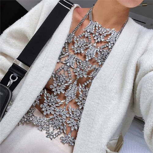 Strass Körperkette Schmuck Halloween Karneval Kostüm Kristall Brustkette BH - Bild 3 von 14