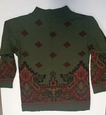Domanni For Gantos Vintage Sweater Paisley Olive Wool Blend Italy Size Small