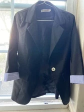 Women Black Blazer & Pants Set Stretch Lightweight Slim Fit Size S = XS