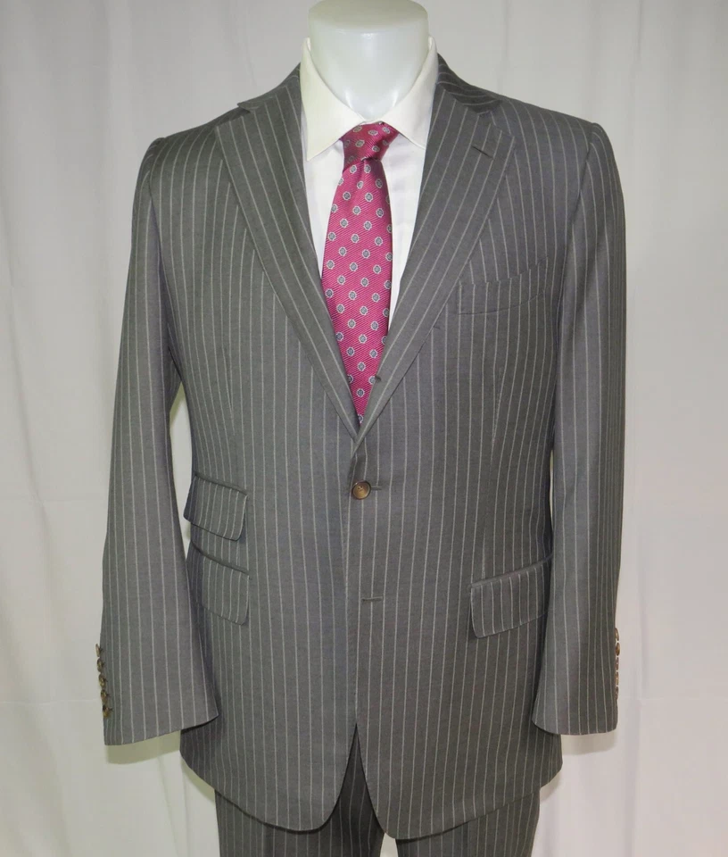 Tom Ford Basic Base B Gray Striped Flat Front Three Roll Two Suit 46R - Image 3 of 4